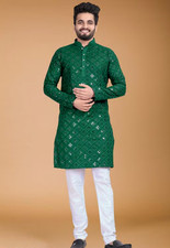 Men s Kurta Pajama Set, Chikankari Kurta, Long Sleeve Indian Traditional Shirt