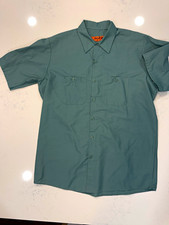 Red Kap SP24LG Men's L Green Short Sleeve Work Shirt, Cotton Blend Woven