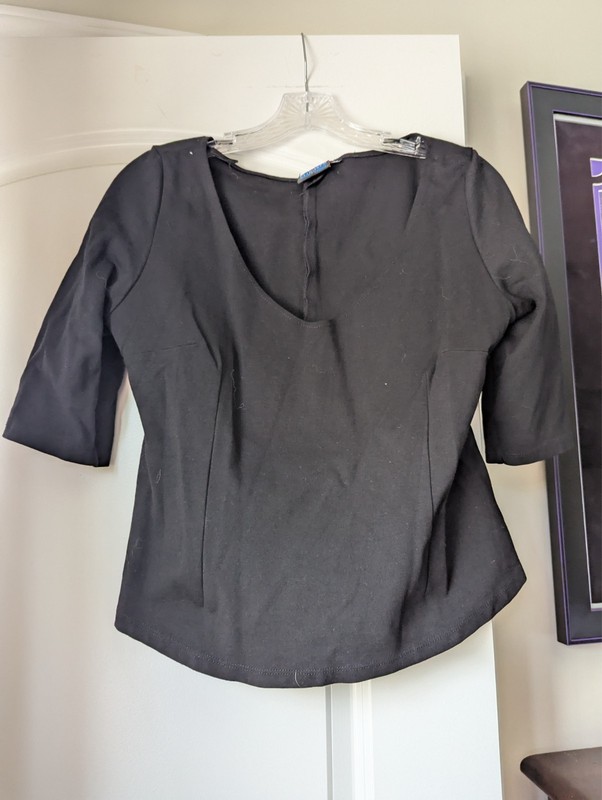 XL Elhoffer Essentials Black Catherine V-Neck Stretch Top Women Elbow Sleeve