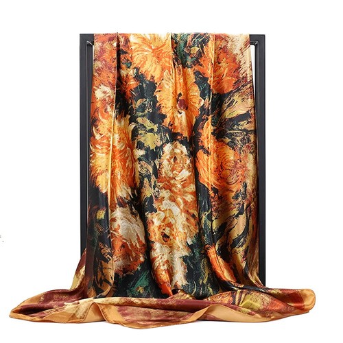 Foulard Carré Satin De Soie Femme – Écharpe Bandana 90x90 Cm Motif Imprimé Élégant, Polyvalent Châle Écharpe Accessoire Cheveux Ou Cou