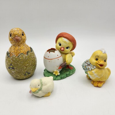 Vintage Lot 4 Chick Duck Easter Egg Figurines Lefton + More