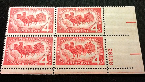 1958 US🇺🇸Overland Mail 4c Plate Block/4 Stamps Sc#1120 FREE2Ship w/TRACK(S396) - Picture 6 of 6