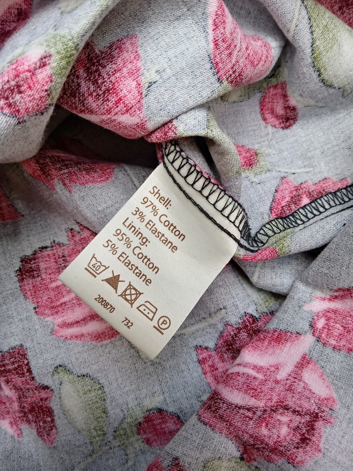 Phase Eight Stretch Cotton Dress. Rose Design. Size 14 Very Good Clean