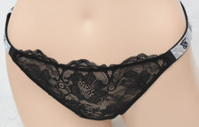 NWT Victoria's Secret Shine Rhinestone Black Lace Thong Panty L Large