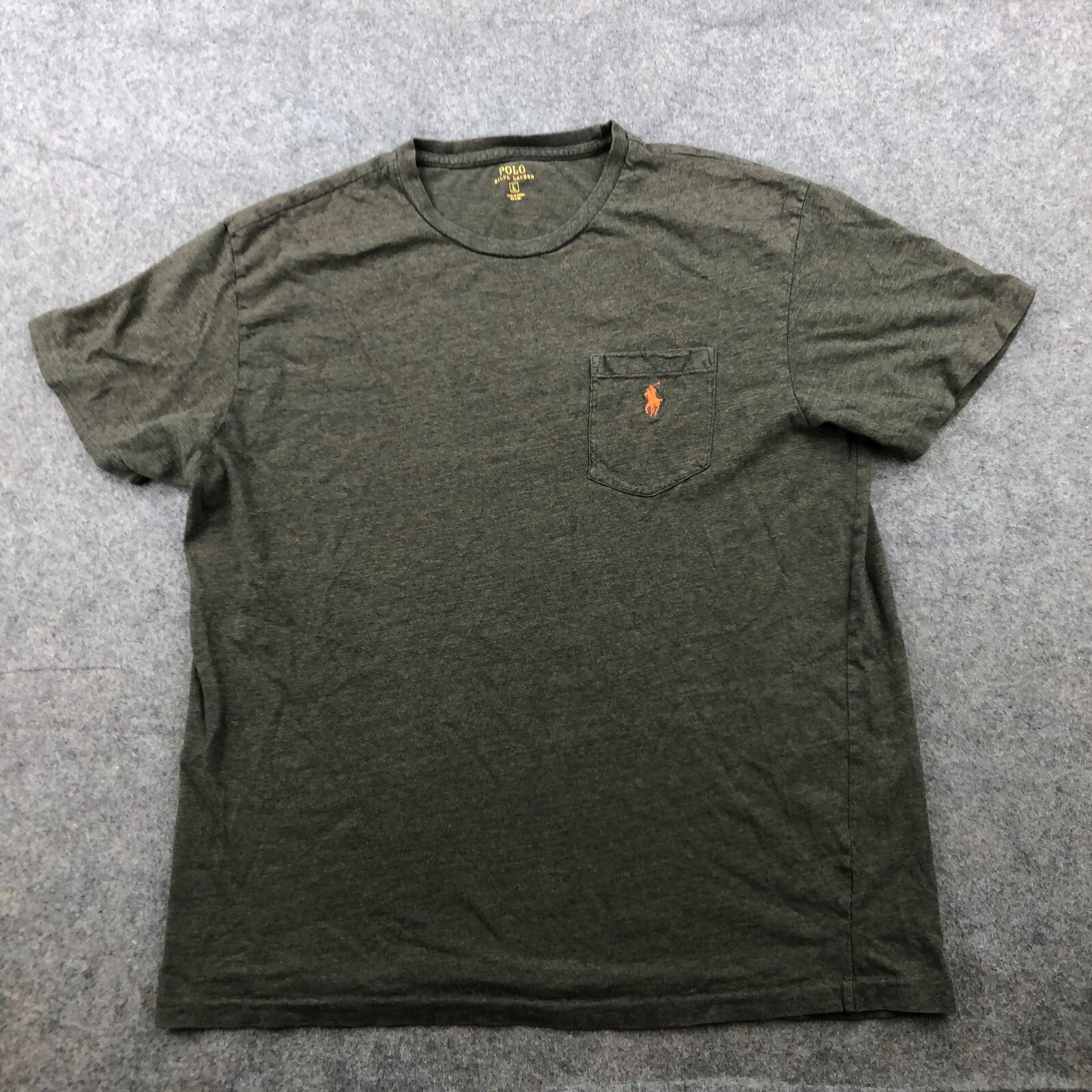 Ralph Lauren camicia uomo grande grigio arancione pony ricamato girocollo casual