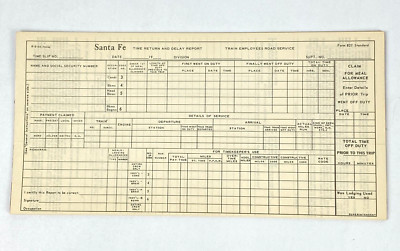 11 Santa Fe Railway Time Return & Delay Reports Train Employees Road Service 827