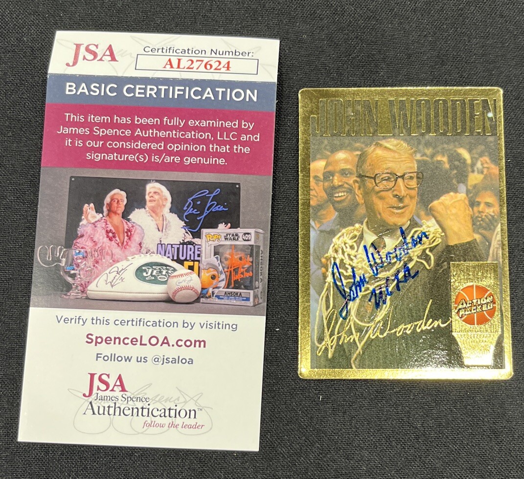 John Wooden Autographed Signed Card JSA 
