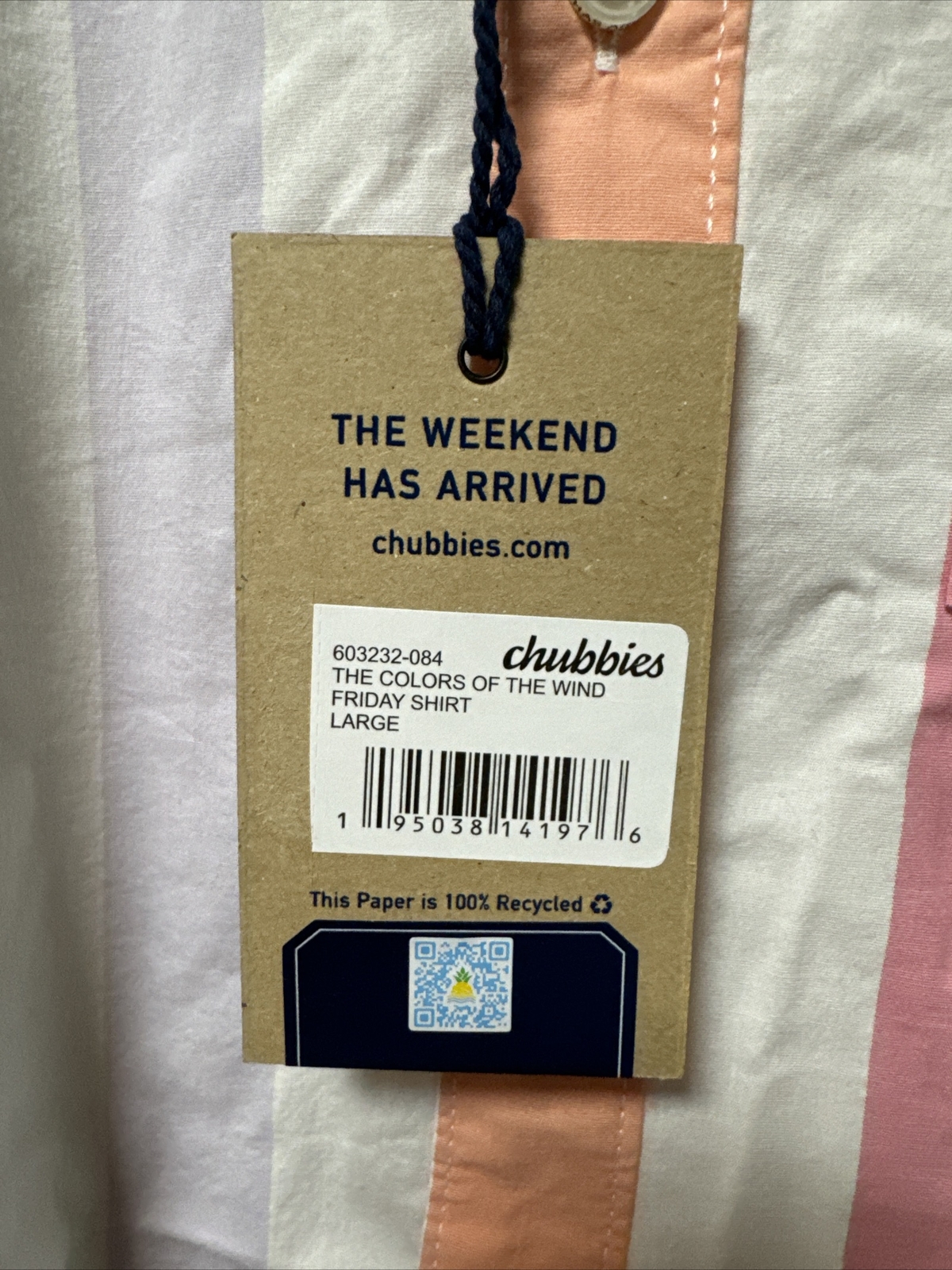 NWT & Defect Chubbies The Colors Of The Wind Short Sleeve Friday Shirt Large