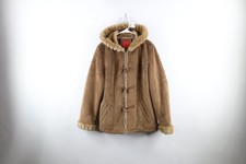 Vintage 90s Esprit Womens Xl Fleece Lined Hooded Toggle Button Jacket Brown