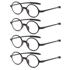 4PK Mens Unisex Round Frame Reading Glasses Clear Lens Readers for Small Faces