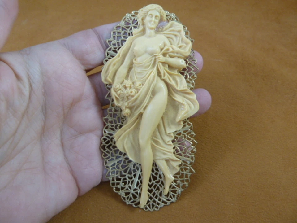 CXL1-1) XL full body Angel Woman CAMEO resin brass Pin Pendant brooch ornament