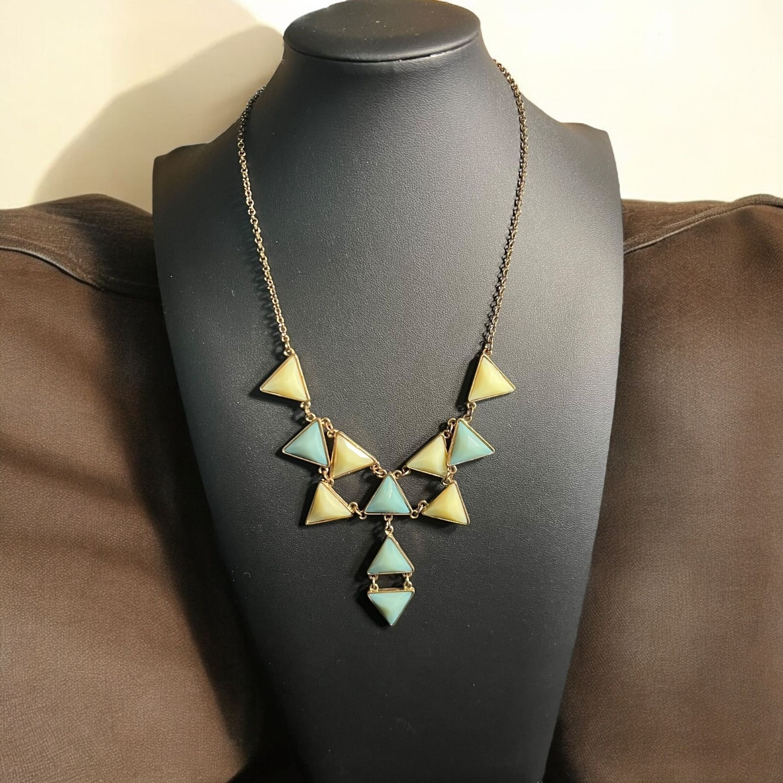 Geometric Triangle Statement Necklace Mint Cream … - image 1