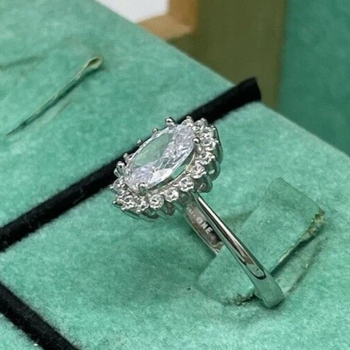 Anello femminile brillanti argento 925 e pietre zirconi naturali ovali,misura 10 - Immagine 3 di 4