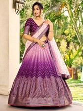 Beautiful Chinnon Silk Purple Lehenga Choli With Net Dupatta For Indian Party