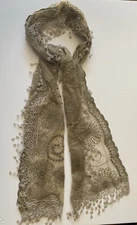 Women’s Rectangular Taupe Sheer Scarf Floral and Geometric Designs