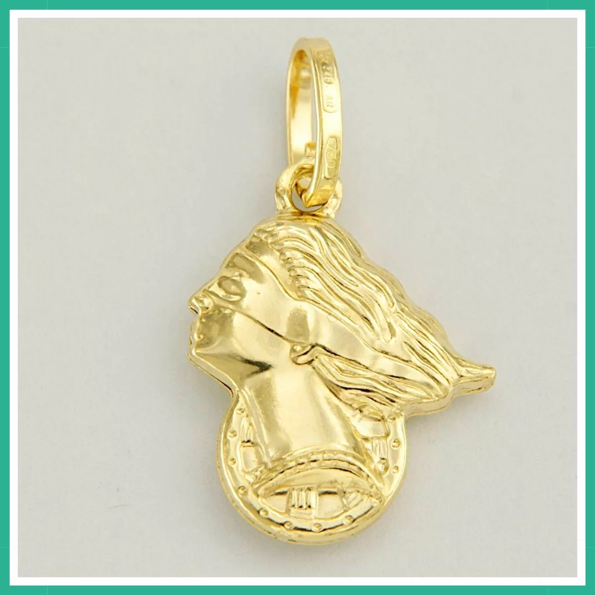 18k Solid Yellow GOLD Lady Goddess of Fortuna Fortune Good Luck Pendant Charm