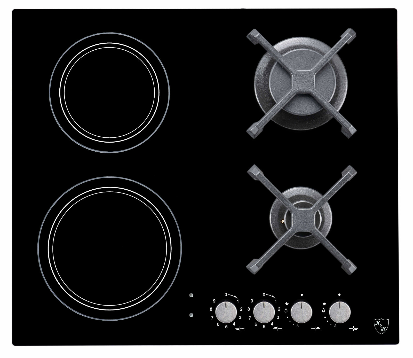 K&H® 4 Zonen Hybrid Kombi Glas Gas-Elektro Kochfeld Erdgas 4Z-CG22