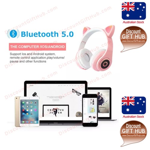 LED Cat Ear Bluetooth Headphones Wireless Over Ear Headset Cute Girl Kid Gift AU - Picture 9 of 9