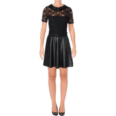 chinese dress ladies Adrianna Women's Pleather Lace Detail Midi Dress - Black