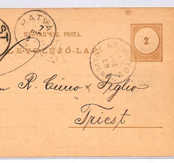 SLOVAKIA Hungary Card KRIVANY CDS Hatva 1887 Trieste *FIUME* Order Message PH151 - Image 2 of 4