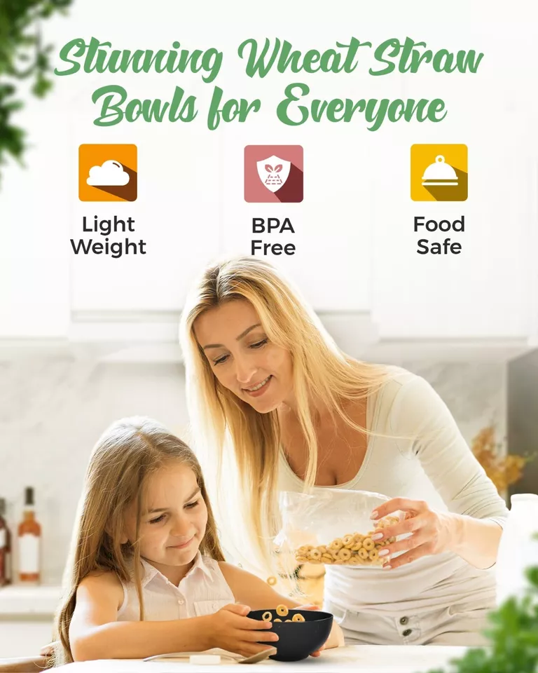 Wheat Straw Bowls Set of 4 Unbreakable Plastic Dishes Dinner Microwave Safe - Image 4 of 4