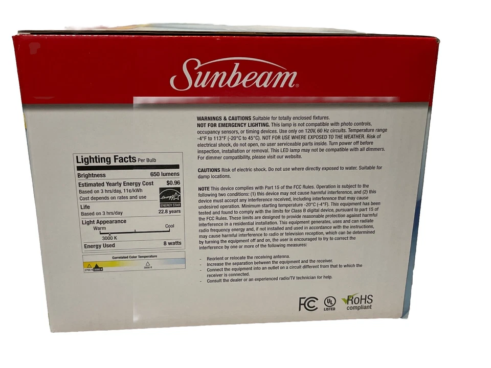 8 Pack (2X4PK) Sunbeam Dimmable LED Flood Light Bulbs BR30 8W Warm White - Image 4 of 4