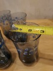 Vintage Libbey Smokey Blue Glasses w/ White & Blue Flowers Tumblers Set Of 6  — photo 4