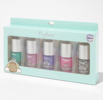 Claire's Pusheen The Kitty Cat Nail Polish Set 5 Fun Colors GLITTER Nails