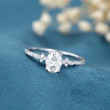 Cluster Moissanite Sterling Silver 2.18 CT Oval Shape Women's Wedding Ring
