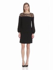 NINE WEST WOMEN'S LONG SLEEVE BOAT NECK SHIFT DRESS,BLACK,12