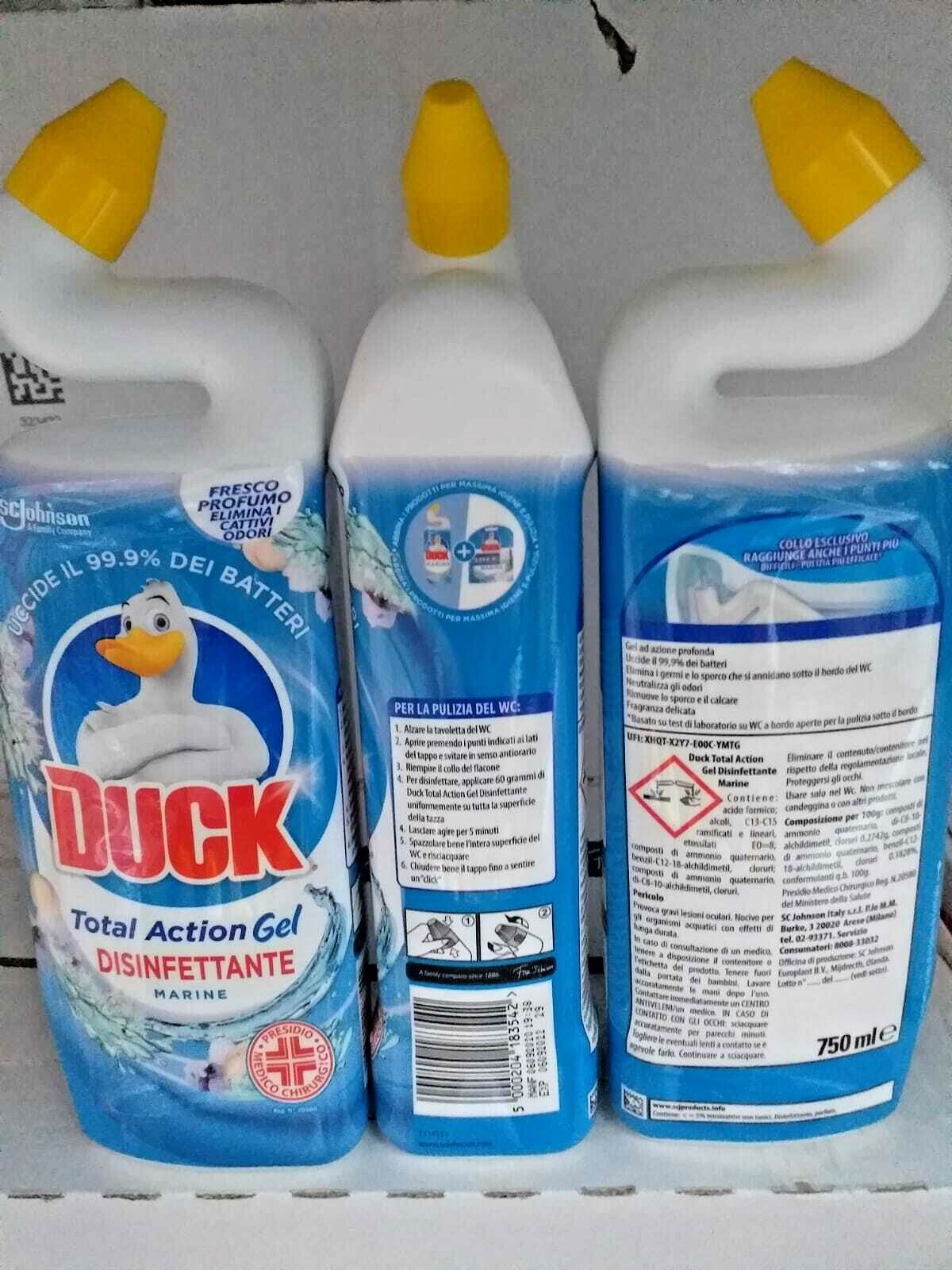 11 pz Duck Total Action Gel Disinfettante Marine Uccide il 99% dei Batteri 750ml