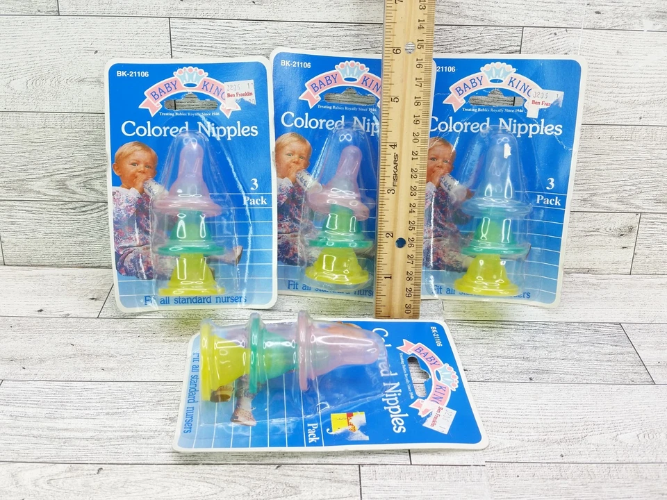 Vintage Lot Of 4 Baby King Latex Nipples 3 In Pack Colored Colorful Vtg - Image 4 of 4