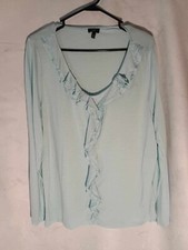 Talbots Women's Long Sleeve T-shirt Round kneck Blue Size 2X Ruffel Blouse
