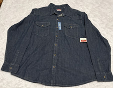 Wrangler NEW Iconic Cowboy Wash Pearl Button Snaps Mens XXL Work Denim Shirt 2XL