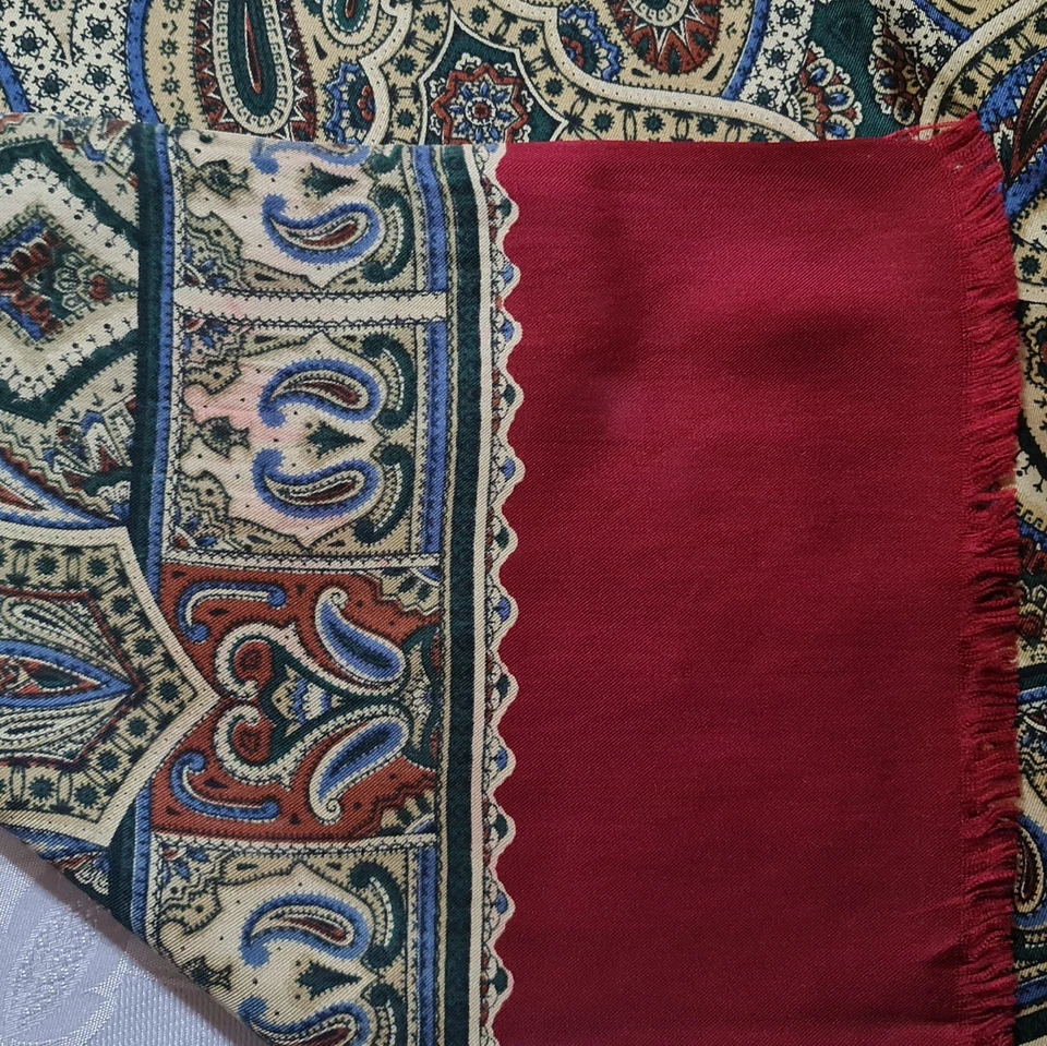 BUFANDA CABALLERO ITALIA VINTAGE AUTÉNTICO ARTE PAISLEY BORGOÑA AMARILLO SEDA LARGA HOMBRE Foto 4 de 4