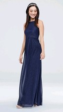 David's Bridal DB Studio High neck pleated crisscross glitter chiffon dress sz 0