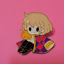 Anime Style Gold Tone Enamel Character Lapel Pin, Blonde Holding Orange Plush