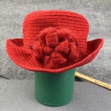 VTG Betmar New York Red Chenille Cloche Hat with Flower B024H Made in Taiwan