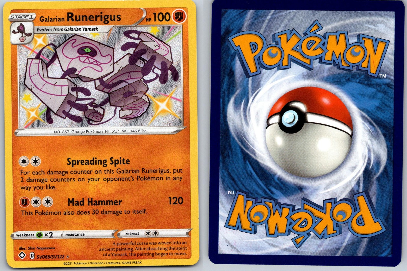 GALARIAN RUNERIGUS POKEMON SHINING FATES SHINY VAULT SV066/SV122 SHINY RARE NM/M