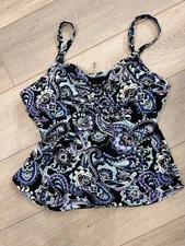 Women's Land's End Multicolor Tankini Top 14 DD NWOT