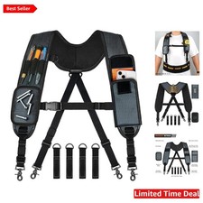 Comfort-Focused Tool Belt Suspenders for Carpenters and Electricians, Blue-Gray