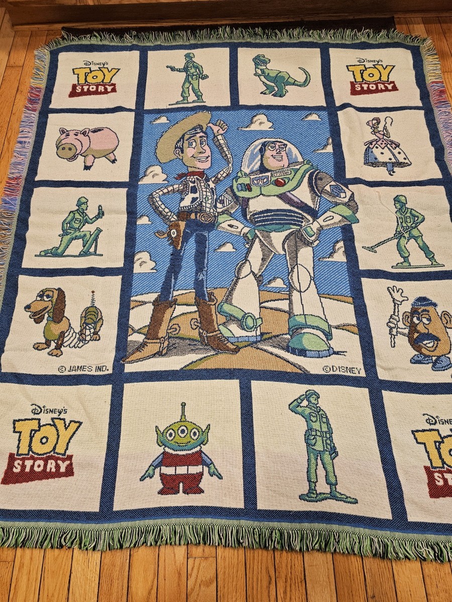 Vtg Disney Pixar Toy Story Fringe Blanket 56”x 48” Throw Kidcore