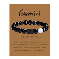 Pulsera Zodiaco Géminis para Hombres Mujeres Géminis Regalos Natural Negro Ónix Piedra Zodia