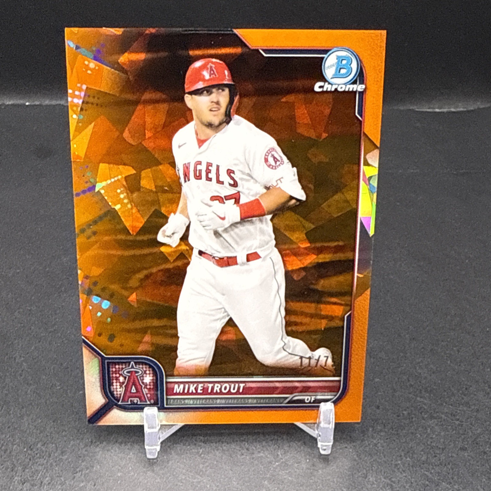 2022 Bowman Chrome Sapphire Mike Trout #13 Orange Refractor 11/75 Angels QW1