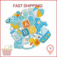 Nicime 25pcs Baby Boy Iron/Sew on Patches, Cute Cartoon Blue Embroidered Appliqu