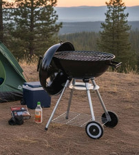 Kettle BBQ Grill With Lid Wheels 45 x 60cm Charcoal