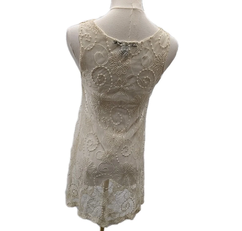 Top túnica transparente de ganchillo American Rag Cie para mujer talla M crudo boho cottagecore Foto 3 de 4