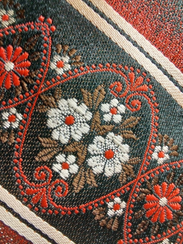 Винтажный австрийский народный галстук трахтен зеленый цветочный жаккард ручной работы эластичный гриф 1970-е - Изображение 3 из 4