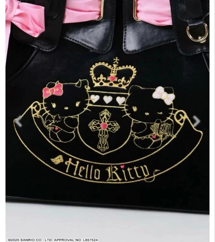 Hello Kitty x SPINNS Angel Little Devil Series Velour Bag Black New - Picture 2 of 4