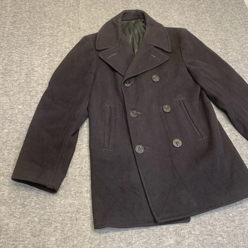 Vintage 1960's U.S. Navy Double Breasted Peacoat 100% Wool Navy Blue Men's sz 36 - Image 2 of 4